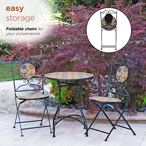 Alpine Corporation Alpine Indoor/Outdoor Mediterranean Tile Design Set Table And Chairs Patio Seating Garden Furniture, Multicolor #TOP5
