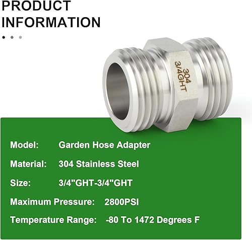 Miniatura 5 de TAISHER 2 adaptadores de manguera de jardín de acero inoxidable 304, conector de manguera de jardín macho de 34 pulgadas GHT macho x 34 pulgadas GHT