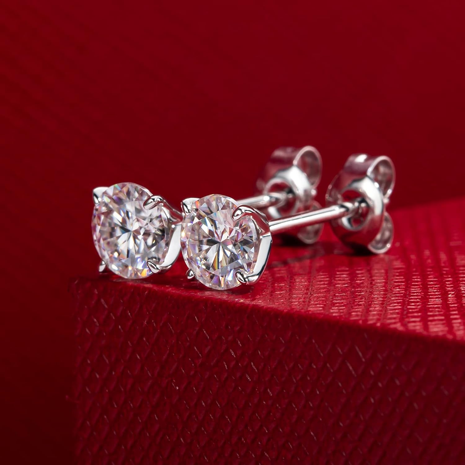 14K Solid White Gold Moissanite Stud Earrings, -4 CTTW, D Color & Flawless Moissanites, 4 Prongs Earring Gifts for Women Men, Elegant Jewelry Box Packed