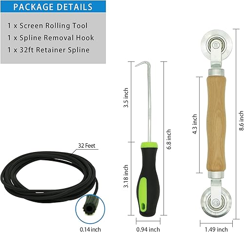 Miniatura 2 de Kit de reparación de pantalla herramienta de rodillo de pantalla con rodamiento, ranura de retención de pantalla (32 pies) y gancho de extracción de