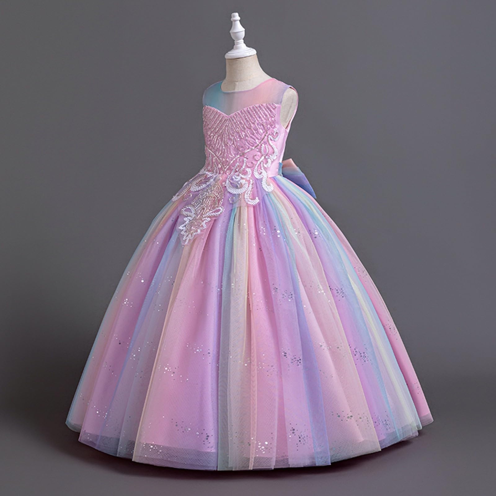 Vestido de lentejuelas para niña de las flores, para boda, dama de honor, desfile, fiesta, formal, largo, de algodón, volantes y ligero, ideal para vacaciones, tendencia infantil estilo elegante