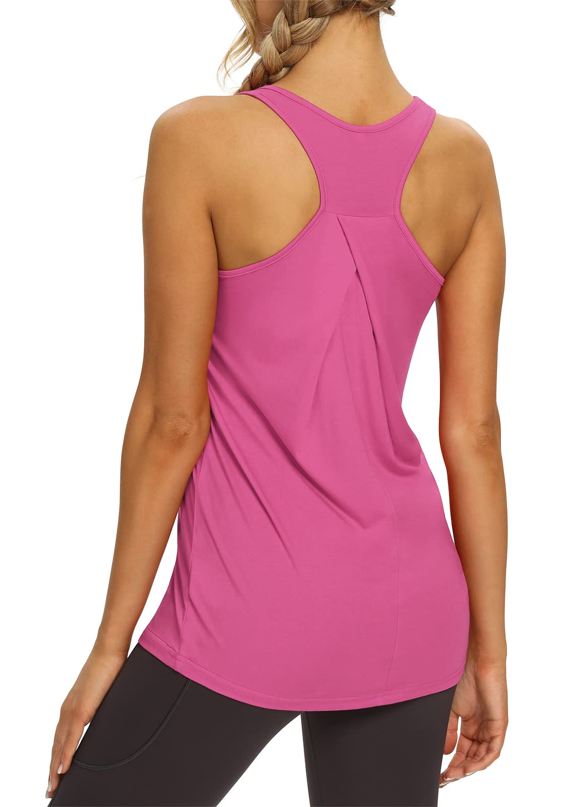 Mippo Camisetas de entrenamiento para mujer, Ropa Deporte, Camisetas atléticas, de yoga, tenis, con espalda cruzada larga y vuelta, Large