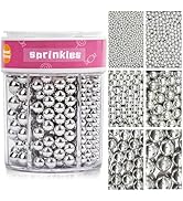Edible Silver Pearl Sprinkles, 6 Sizes Mix 310g/11oz, Cake Decorating Sugar for Cupcakes Cookies ...