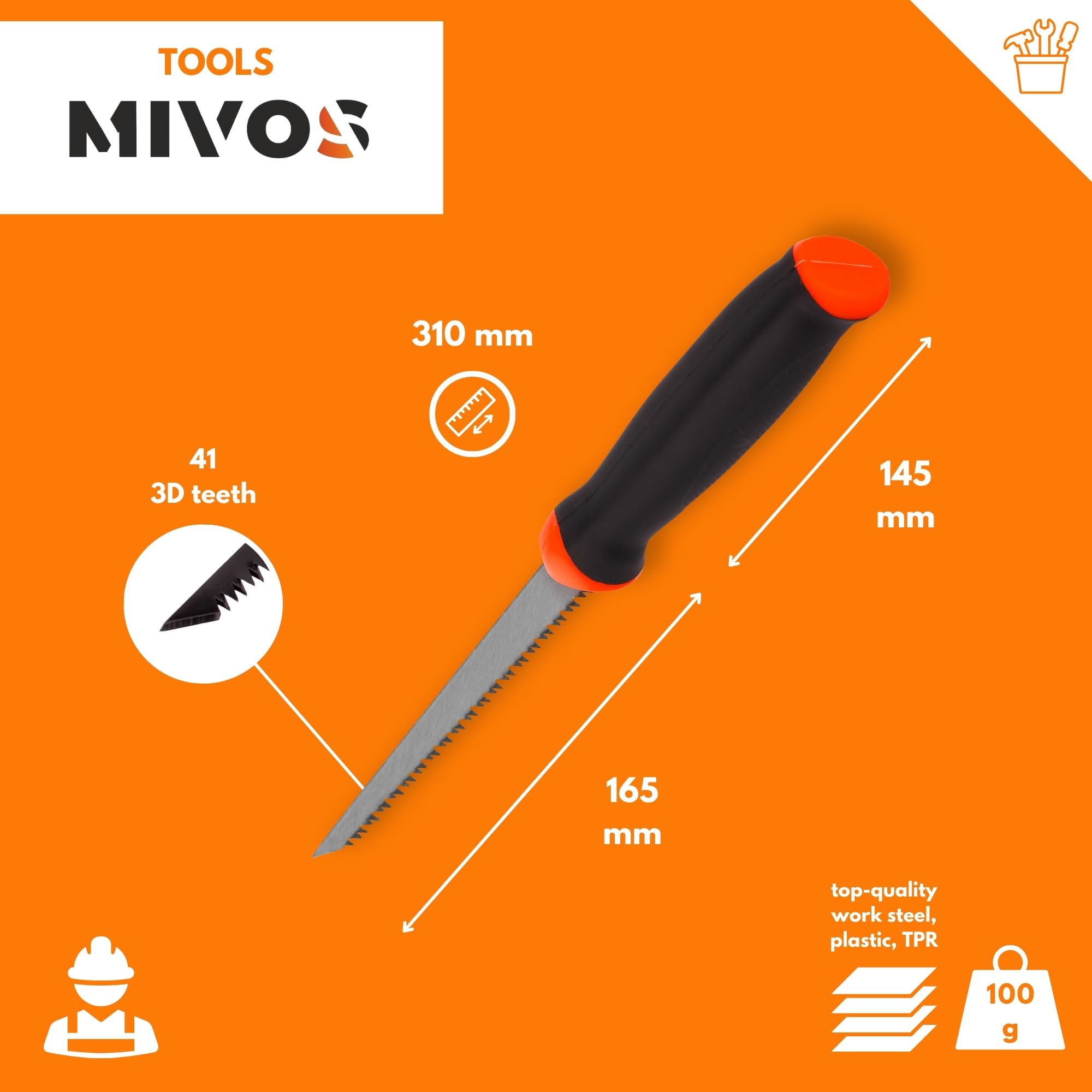 Image secondaire de Scie à Cloison Sèche MIVOS 165 mm - Ergonomique et Précise pour Plâtre