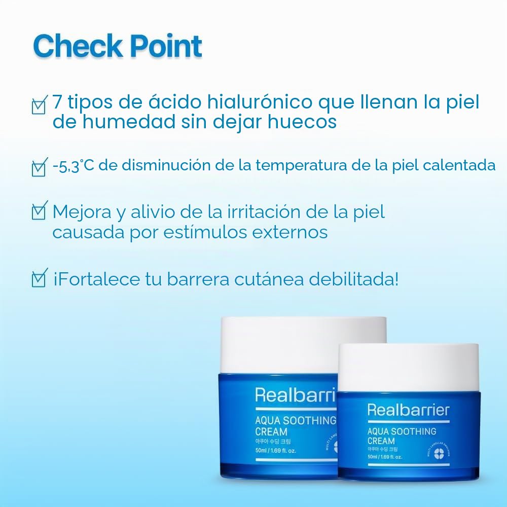 Real Barrier Aqua Soothing Gel Cream, ligera, de rápida absorción, fórmula refrescante de crema-gel que contiene 5 formas diferentes de ácidos hialurónicos, 1.7 onzas líquidas