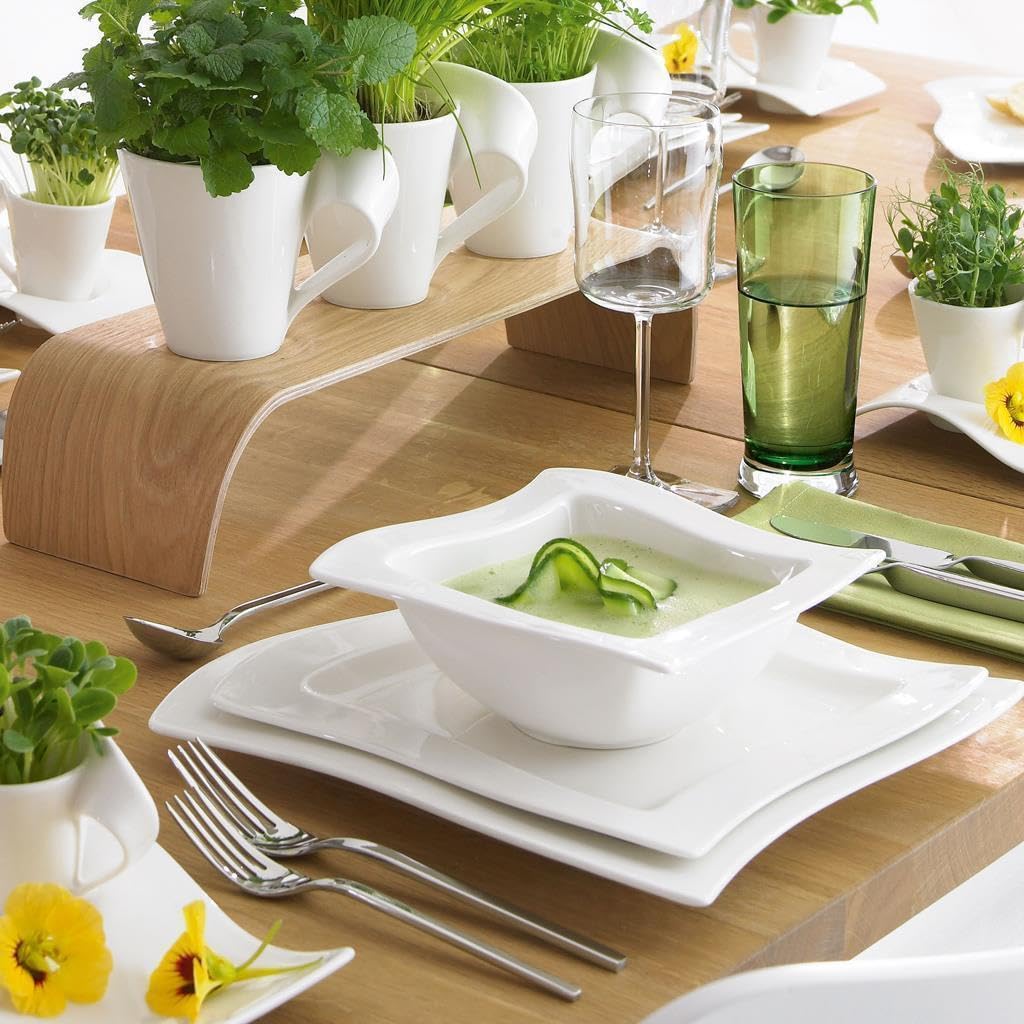 Villeroy & Boch – NewWave Basic-Set 6-teilig, Geschirr Set Für 2 Personen, Spülmaschinenfest, Geschirrset, Service, Teller, Schalen, Weiß, Keramik, Premium Porzellan