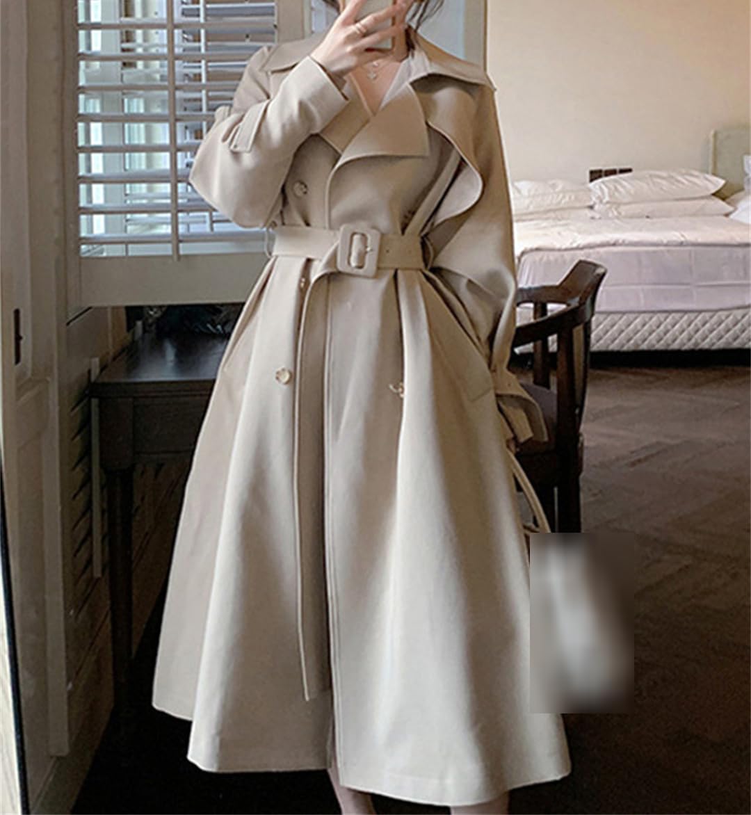Solido Patchwork Trench Cappotto Maniche Lunghe Doppiopetto Cintura A Vita Alta Cappotti Femminile
