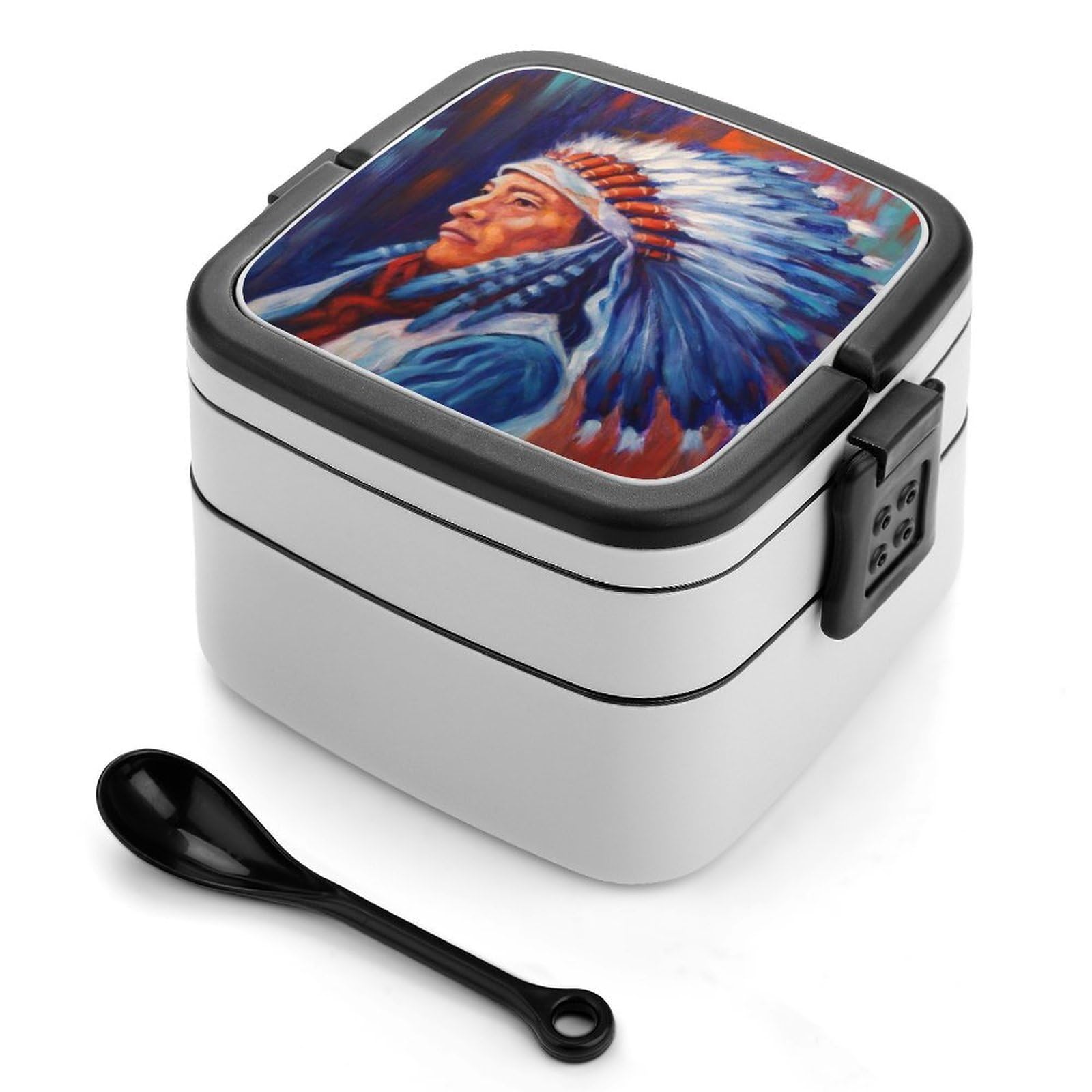 CGSBNGHA Native Indian Chief Bento Lunch Box 2 Layer Lunchbox Food Container for Adults Office