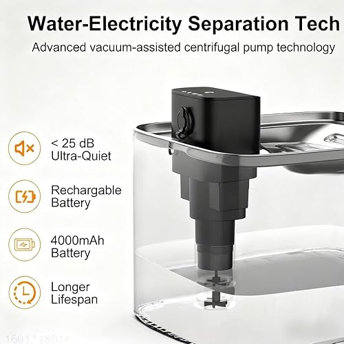Miniatura 4 de NPET Fuente de agua inalámbrica para gatos, fuente para mascotas de 4 l1 galón con sensor de movimiento inteligente, batería recargable de 4000 mAh