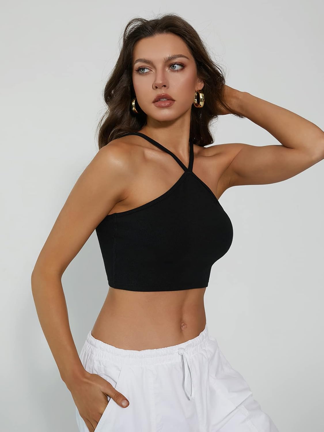 Miniatura 5 de FITTIN Camiseta sin mangas para mujer Camiseta corta sexy sin mangas de punto acanalado básica para mujer