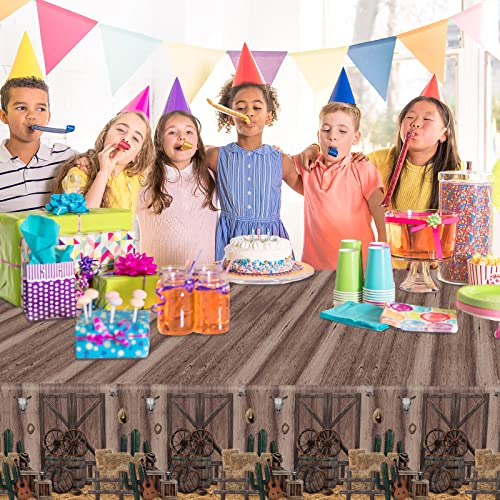 Western Party Tablecloth Cowboy Western Table Cover Cowboy Hats Boot Table Cloth Wild West Wooden House Barn Table Cover For Rectangle Table Western Barn Birthday Wedding Party 54 X 108 Inch (3 Pcs) #TOP2