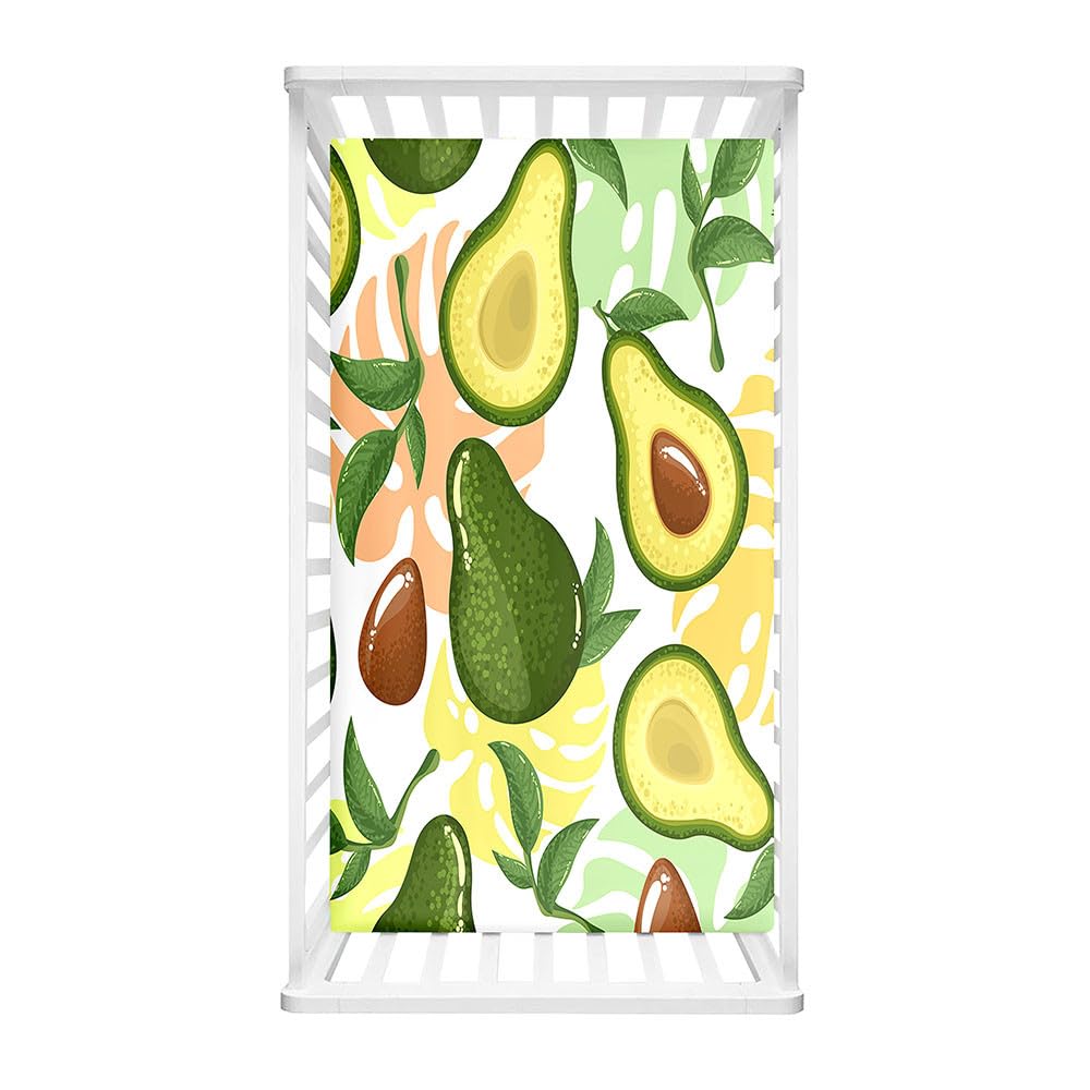 Morbuy Cot Bed Sheets, Fruit Print Bedside Cribs Fitted Sheets Newborn Pram Sheets Fitted,Microfiber Cot Bed Mattress Protector, Bassinet Sheets, Easy Care (Avocado A,140x70cm)