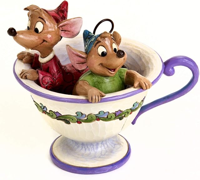Enesco Disney Traditions by Jim Shore Cinderella Jaq and Gus Teacup Stone Resin Figurine, 4.25