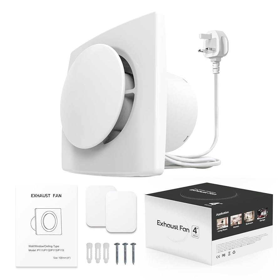 SBONNI 4 Inch Bathroom Exhaust Fan With Light And Switch,Upgraded Powerful Vent Fan, 60 Lumens Low Noise Household Ventilation Fan,Easy Install On Window Ceiling Wall In Bathroom Kitchen Garage