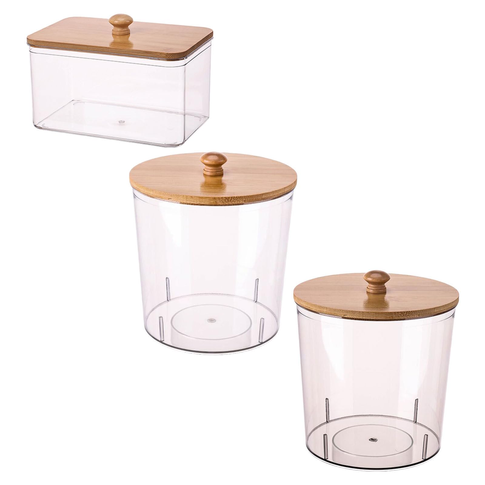 TOYANDONA 3 Sztuki Częściowy Organizer Do Proszku i Kapsułek Do Prania z Przezroczystym Pojemnikiem Pet i Naturalną Drewnianą Pokrywą Wytrzymały Oszczędzający Miejsce Detergentów