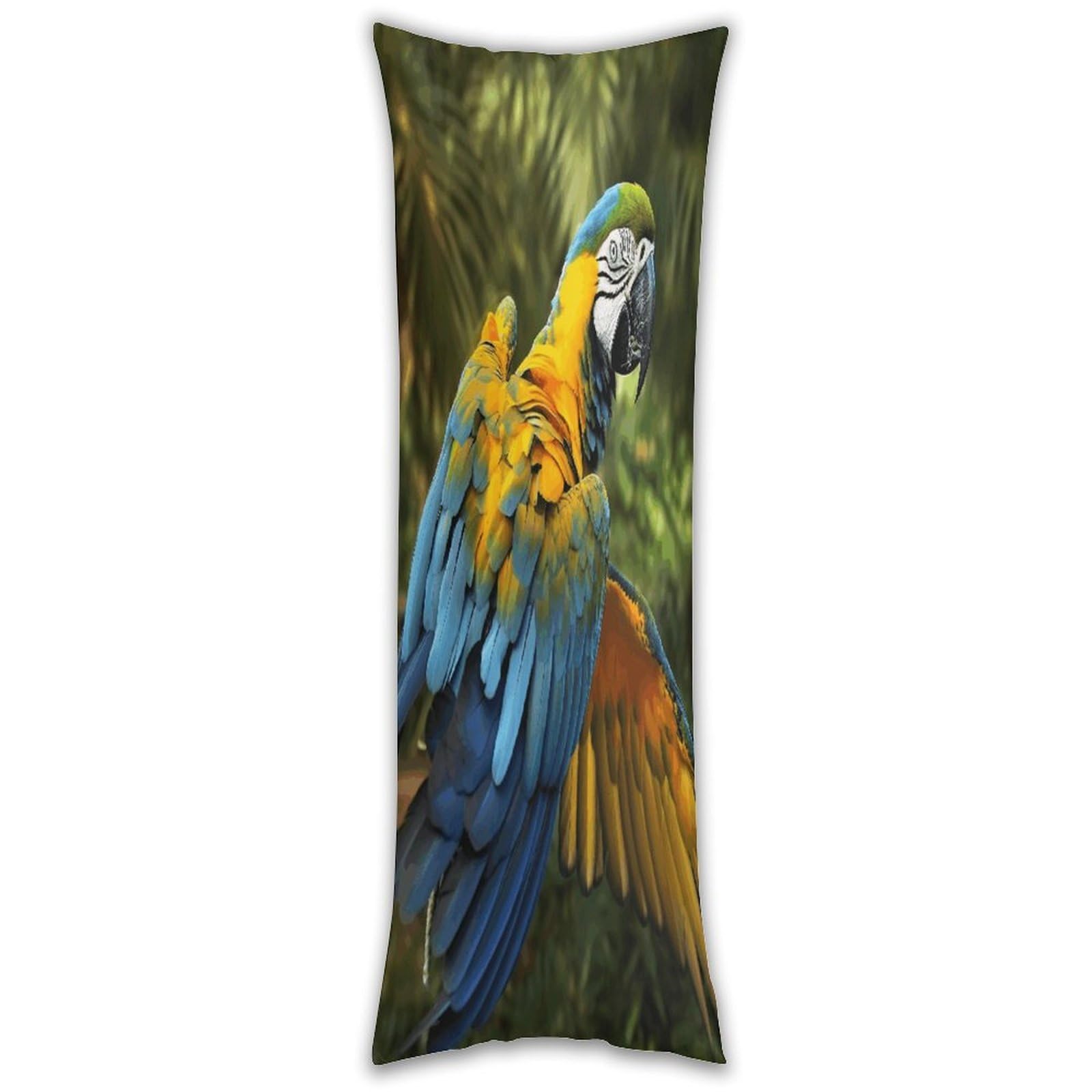 Yellow Wings Blue Parrot Pillow Cases Breathable Vertical Long Pillowcase Body Pillowcase with Hidden Zipper Closure Soft and Cozy Pillow Cover 20x54 Inches for Bedroom Couch