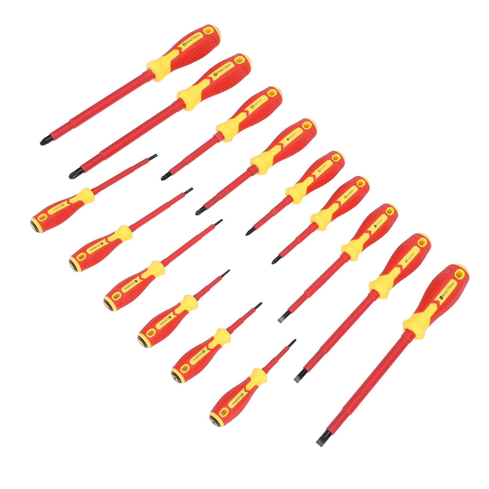 Juego de destornilladores aislados para electricistas de 15 piezas y 1000 V, kit profesional de destornilladores eléctricos de cromo-vanadio con empuñadura ergonómica acolchada par