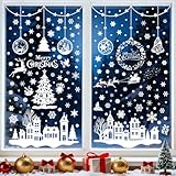 Moxled 243 Fensterbilder Weihnachten Selbstklebend, Weiß Fensterdeko Weihnachten, Wiederverwendbar Statisch Haftende PVC Aufkleber für Fenster Tür Winter Schneeflocken Weihnachtsdeko