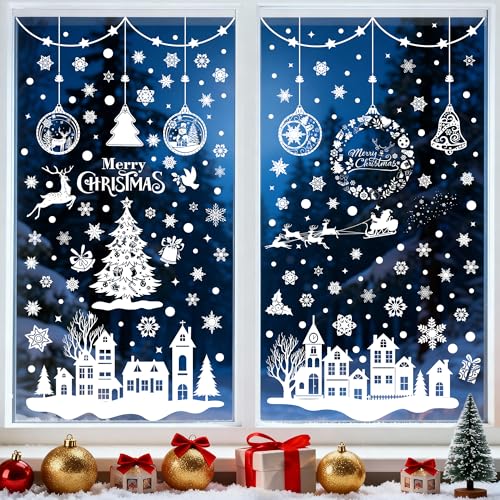 Moxled 243 Fensterbilder Weihnachten Selbstklebend, Weiß Fensterdeko...