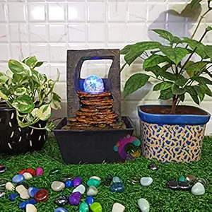 Craftisan Polyresin Stone Table Top Indoor Water Fall Fountain with LED Lights Home Decor Decoration Gift Gifting