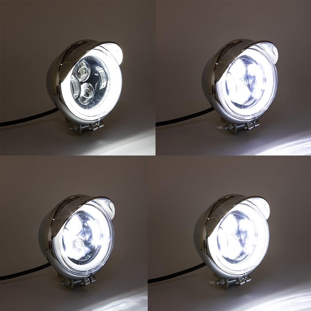 Faros antiniebla para motocicleta, 2 unidades de 4'' 12 V LED blanco ámbar luces diurnas (DRL) auxiliares para cruiser chopper café racer ATV y SUV