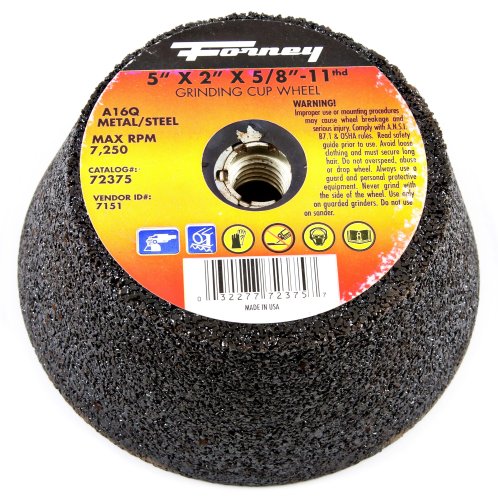 Forney 72375 Grinding Cup Wheel, Type 11 Flared Metal with 5/8-Inch-11 Threaded Arbor, A16Q, 5-Inch-by-2-Inch