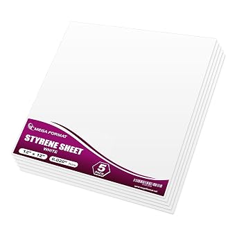 White Polystyrene Flexible Plastic Board Sheet 12" x 12" .020 Thick Styrene Sheet, Ideal for Modeling Projects, Displays, Plastic Sheets for Crafts, Styrene Sheets Durable Plastic Sheet 5-Pack