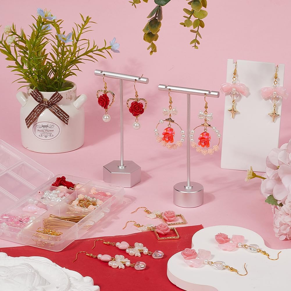 SUNNYCLUE 1 Box DIY 10 Pairs Earring Making Kits Pink Bowknot Charms Romantic Valentines Day Charms Flower Bowknot Beads Bow Charms Bulk for Jewelry Making Kits Adults Women Gifts Holiday Supplies