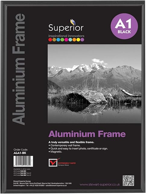 Stewart Superior A1 Brushed Aluminium Picture Frame with Perspex Safety Glass - Black