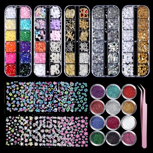 YGQQOY Nail Charms,Nail Gems, Flower Bow Butterfly Nail Charms and