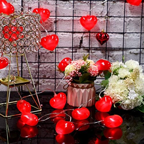 Mudder Valentine Heart String Light 10 Feet 20 LED Heart Fairy String Light Battery Operated Romantic Decoration for Wedding, Anniversary, Birthday, Home, Classroom Party (Red Heart,Plastic)