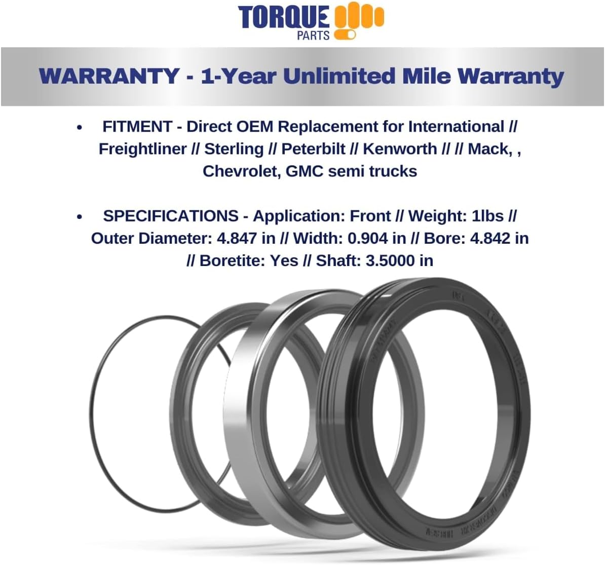 4 Pack of TORQUE High Performance Wheel Seal Trailer (Replaces Stemco 373-0143 SKF 42626 46300 46305 Timken K154146) Replacement for Freightliner Kenworth Peterbilt Volvo Trucks (4 x TR0143)