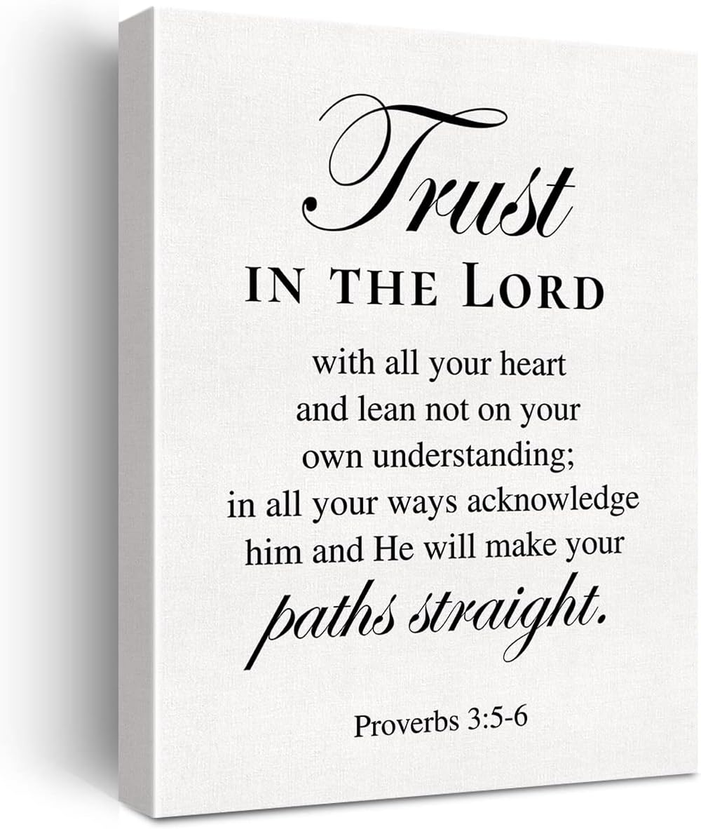 Christian Canvas Wall Art Motivational Trust in the Lord Canvas Print Positive Scripture Bible Verse Painting Home Wall Decor Framed Baptism Gift12x15 Inch