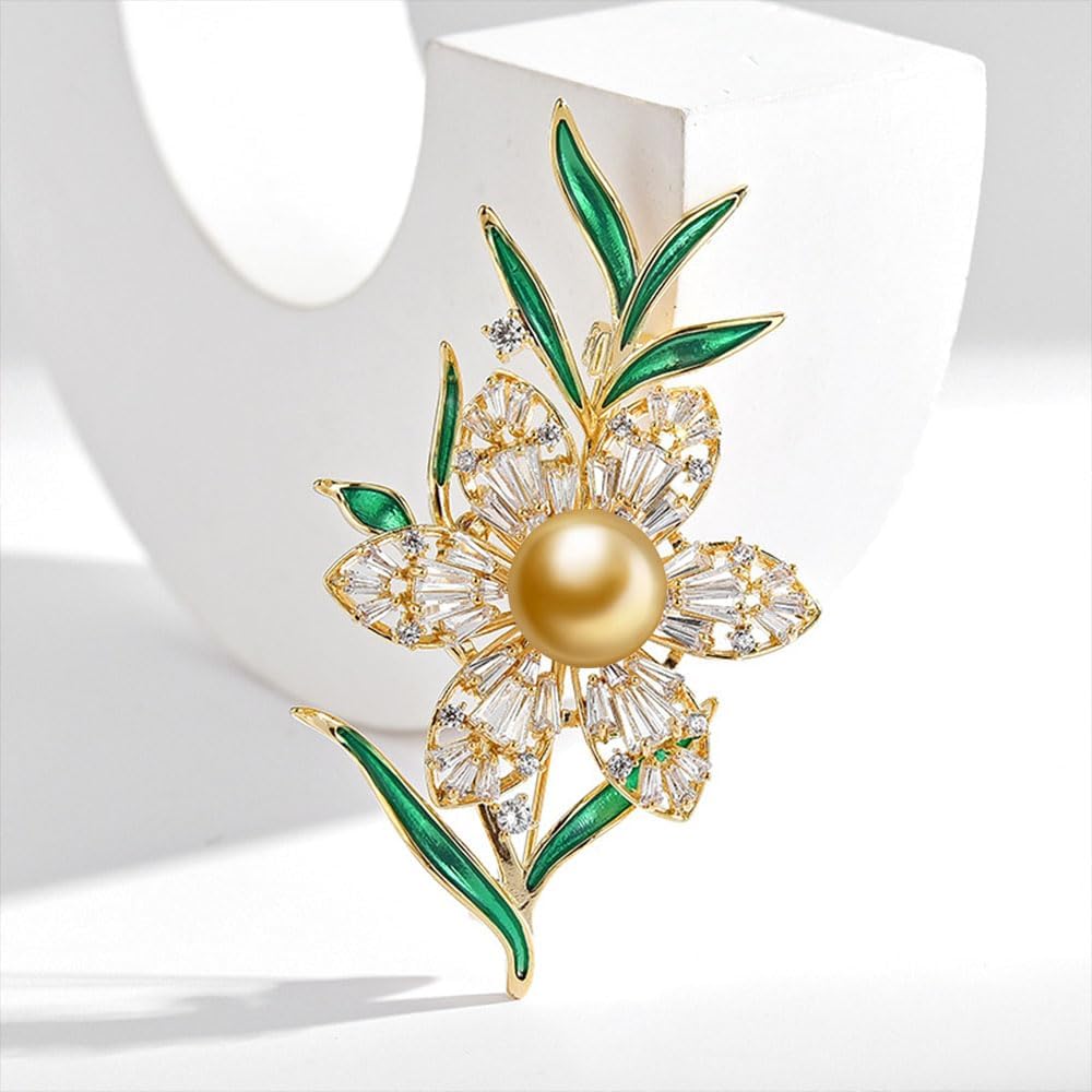 NONNYL Elegant South Sea Golden Pearl Brooch Pins Costume Jewelry For Women Fashion Christmas Gifts Wife Mom Girlfriend, Anniversary Birthday Fine Jewelry Gifts for Her NO2260