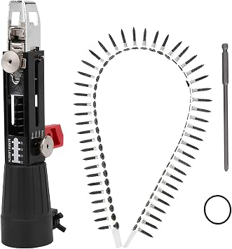 Automatic Chain Nail Gun,Drywall Screw Gun Attachment Collated Screw Gun,Aluminum Alloy Electric Drill Screw Tightening Equipment Woodworking Tool for Gypsum Board