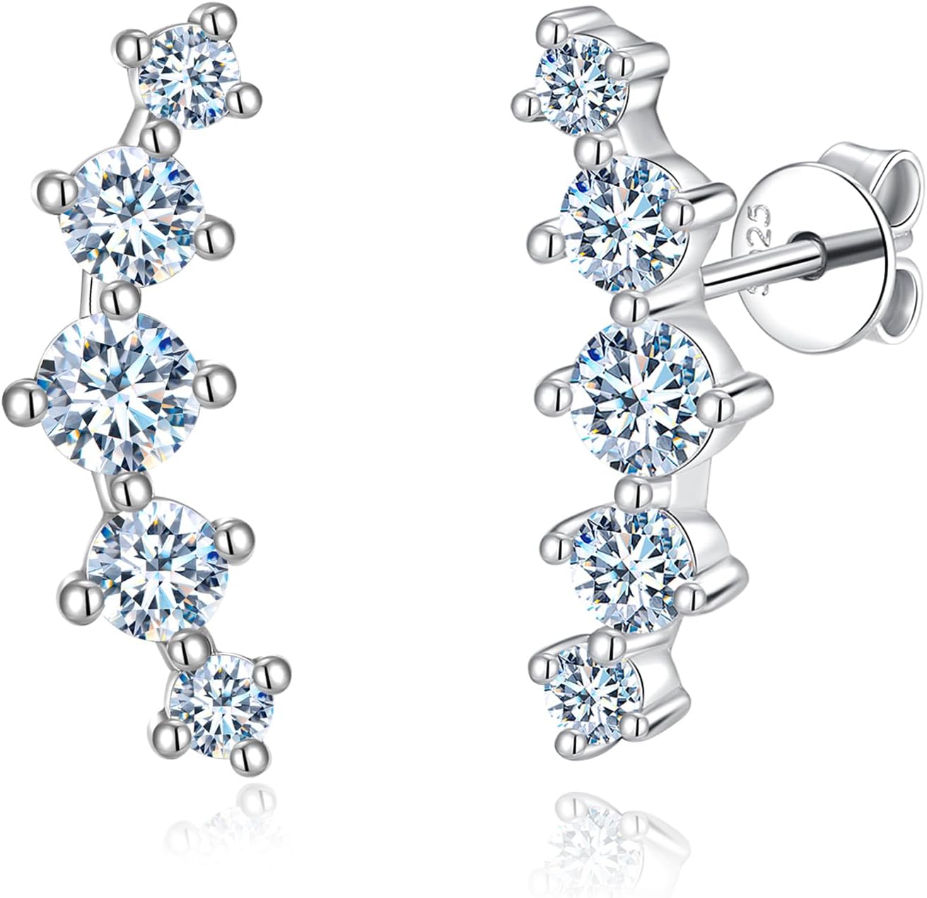 Moissanite Stud Earrings for Women, 925 Sterling Silver Ear Crawler Earrings Hypoallergenic 18K White Gold/Yellow Gold Jewelry Gifts