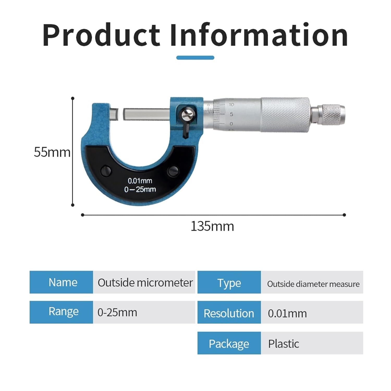 Outside Diameter Micrometer 0-25mm 0.01mm Measuring Tool Scale Mechanical Micrometer Caliper Precision Micrometer