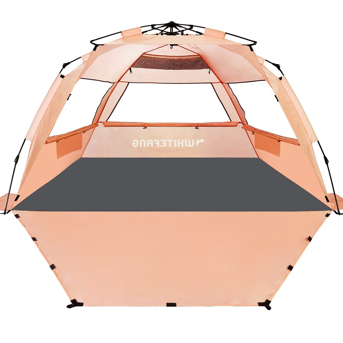 WhiteFang Deluxe XL rozkładany namiot plażowy dla 3-4 osób, ochrona przed promieniowaniem UV, wysuwana podłoga z 3 wentylowanymi oknami plus torba transportowa, słupki i linie napinające (Hami Melon)