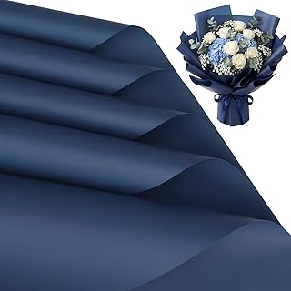 woric 25 Sheets Navy Blue Flower Bouquet Wrapping Paper Waterproof Floral Wrapping Paper for Florist Supplies Wedding Birthday Graduation Party Favor Gift Crafts