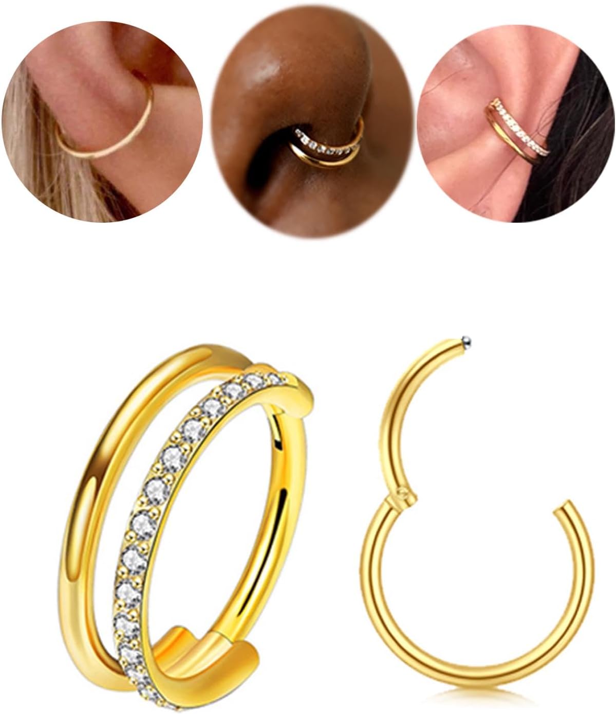 MODRSA Gold Cartilage Earrings for Women Helix Piercing Jewelry Double Hoop Earring Small Gold Cartilage Hoop Second Hole Earrings for Women 16g Septum Ring 18g Horseshoe Nose Ring 8Mm - Image 8