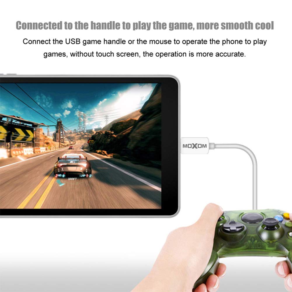 Moxom Micro USB Cable connecting a tablet to a game controller