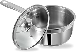 Vinod Two Tone Stainless Steel Saucepan with Glass Lid 2.3 Litre, 18 cm (6.2mm Thick) SAS Bottom Sturdy Riveted Handle 2 Year Warranty Induction Friednly - Silver