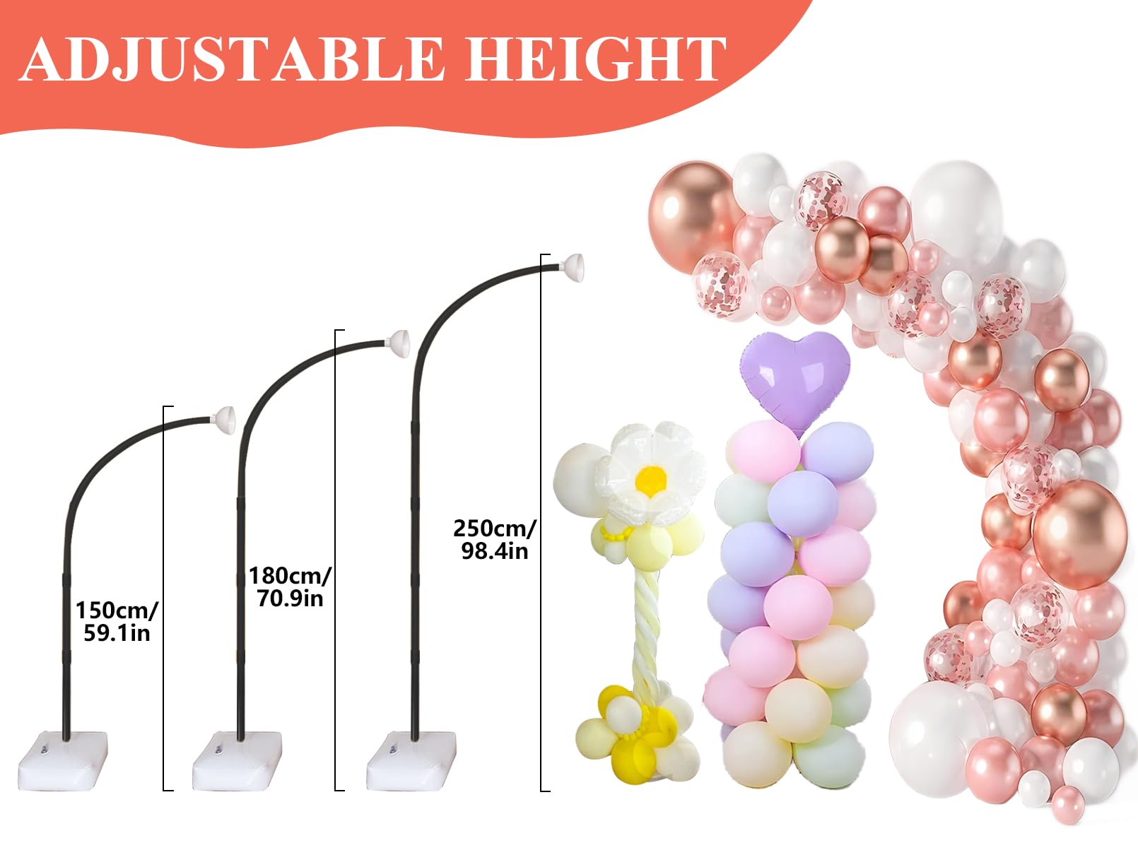Verstellbarer Ballonbogen Rahmen mit Basis, biegbares Kit für Geburtstag, Hochzeit, Babyparty Party (Schwarz)