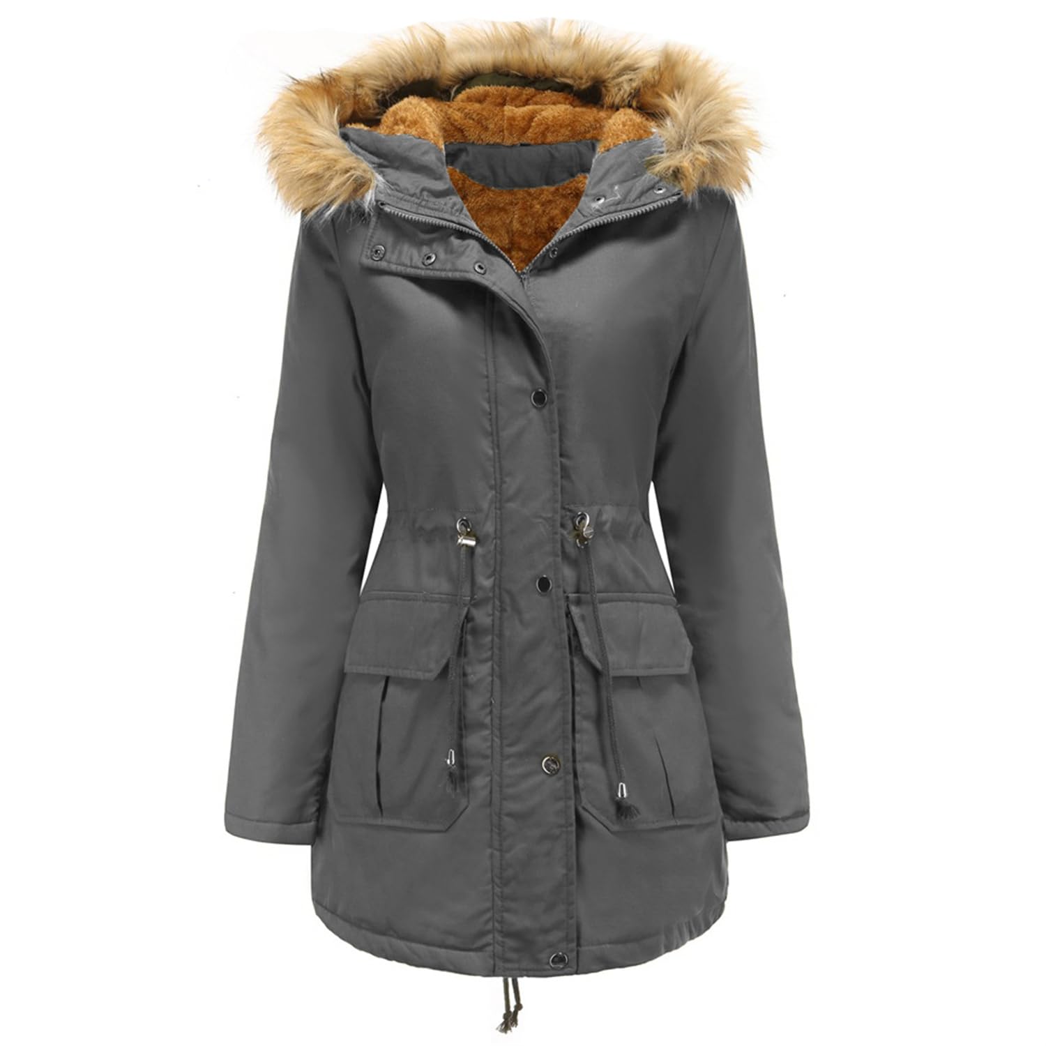 Générique Femmes hiver long à capuche Sherpa doublure parka manteau thermique ajustement serré