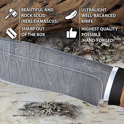 Hunting Knife - Damascus Knife - Birchbark Handle - Siberian - Fixed Blade Knife #TOP1