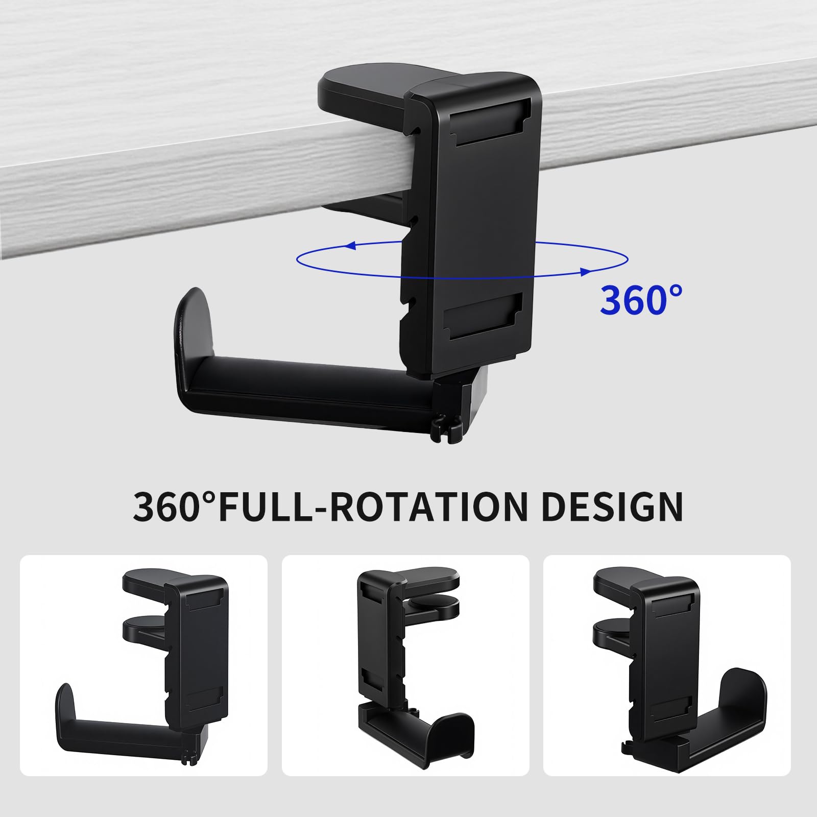 Supporto per cuffie e controller di alta qualità – regolabile a 360° sotto la scrivania gancio con gestione dei cavi, nero – accessori perfetti per scrivania e PC