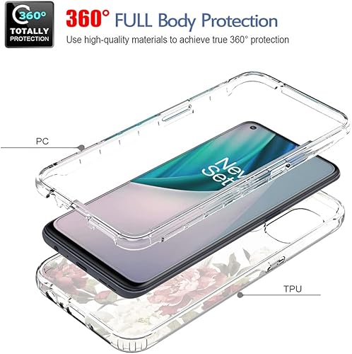 Miniatura 3 de OnePlus Nord N10 5G, OnePlus N10 5G BE2029 Funda con protector de pantalla de vidrio templado, funda protectora de cuerpo completo con patrón floral