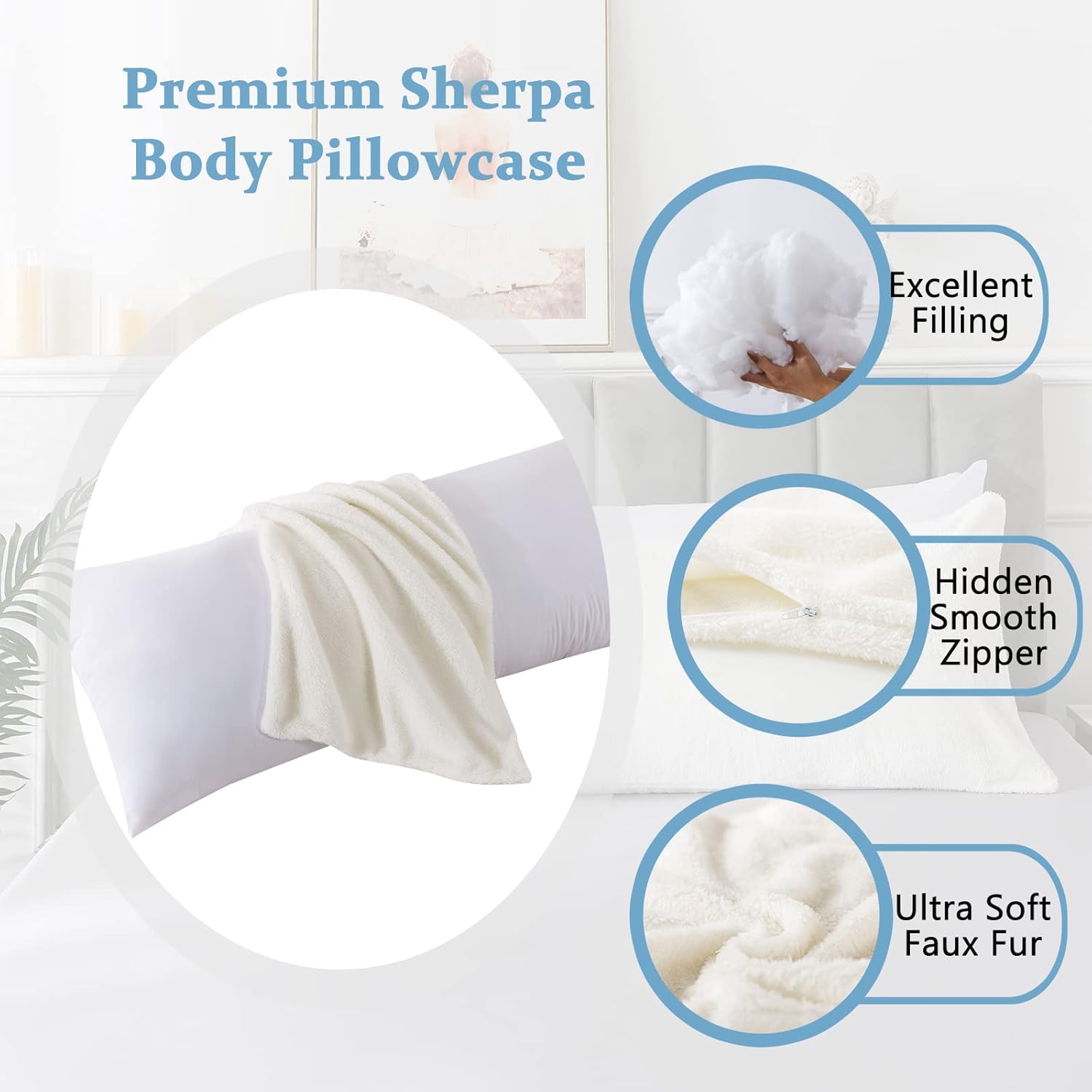 WhatsBedding Cream Body Pillow with Pillowcase, Full Body Pillows for Adults, Large Long Body Pillow Insert, Long Pillow for Bed, Machine Washable, 20 x 54 Inches : Home & Kitchen