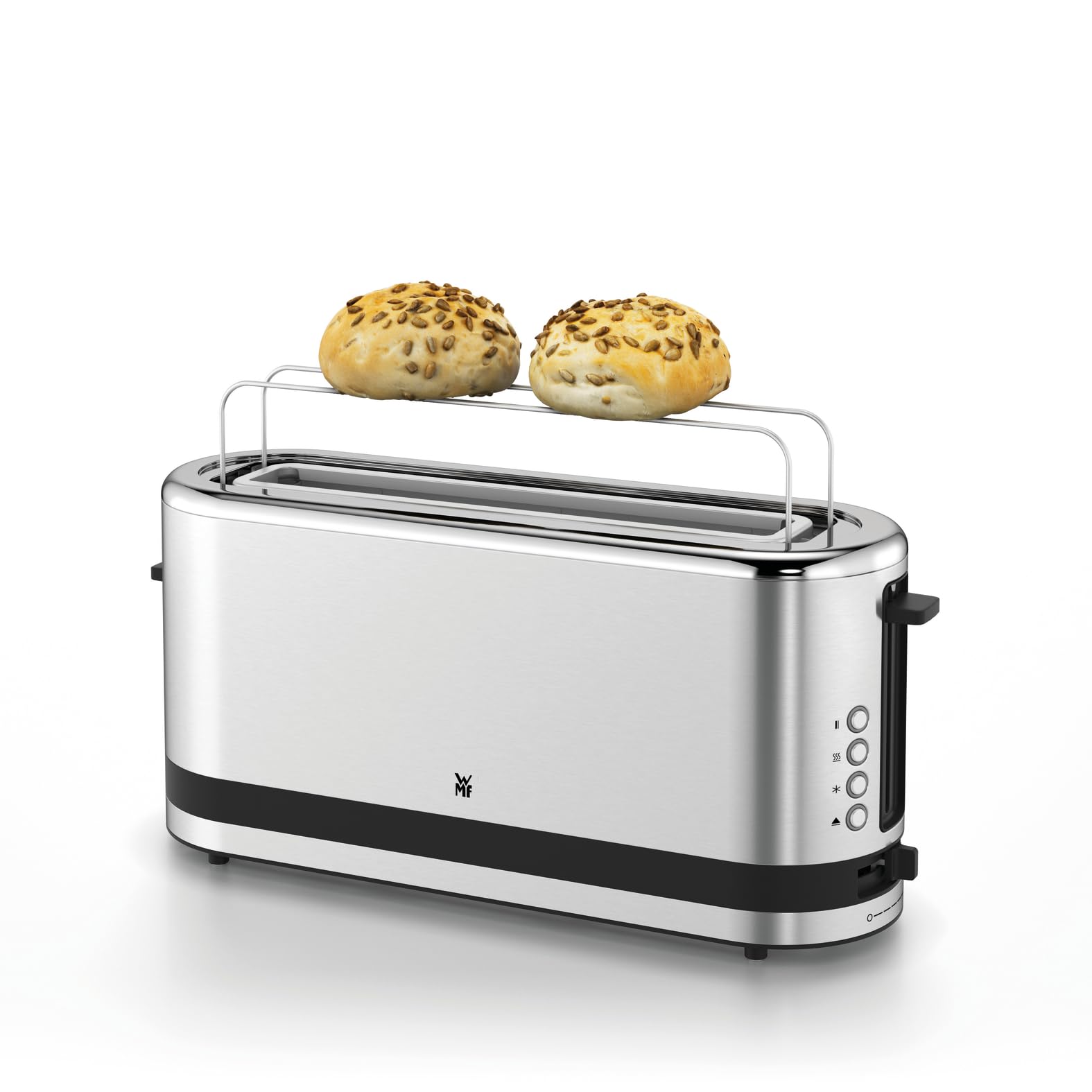 WMF KITCHENMINIS Grille Pain, 1 Fente Extra Longue, 7 Niveaux de Brunissage, Réchauffe Viennoiserie, 4 Fonctions, Inox Cromargan Haute Qualité, 900W, 0414120011