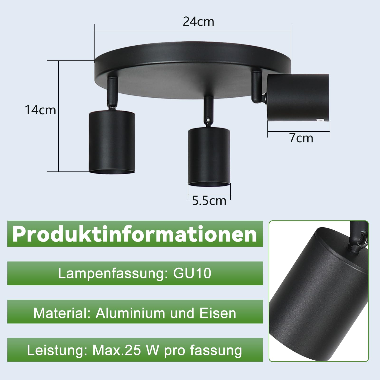 ZMH lampa sufitowa czarny spot sufitowy okrągły - lampa sufitowa GU10 z 3 płomieniami nowoczesne spoty sufitowe metalowa lampa kuchenna Swivel Design reflektor do salonu sypialnia kuchnia przedpokój